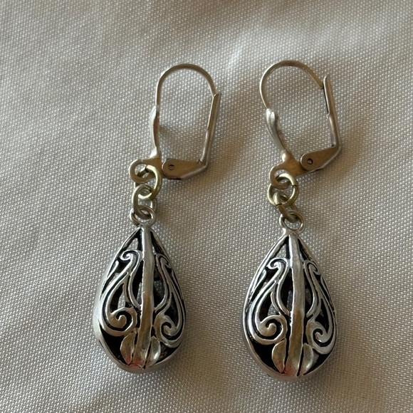 Sterling Silver Filigree Puffy Teardrop Earrings - Picture 5 of 10